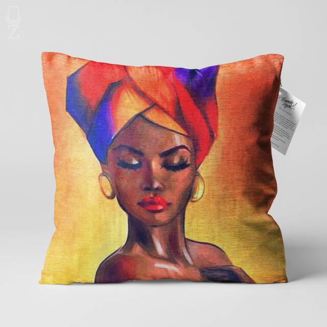 Pillow Cover With Ethnic African Woman Oil Paint Picture - Double Sided Printing On Soft Chenille Fabric Multi Size Options Oeko-Tex?? - image 1