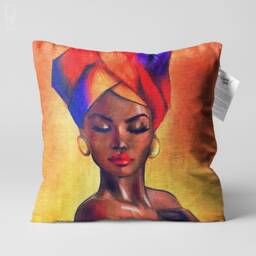 Pillow Cover With Ethnic African Woman Oil Paint Picture - Double Sided Printing On Soft Chenille Fabric Multi Size Options Oeko-Tex?? - thumbnail 1