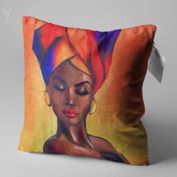 Pillow Cover With Ethnic African Woman Oil Paint Picture - Double Sided Printing On Soft Chenille Fabric Multi Size Options Oeko-Tex?? - thumbnail 2