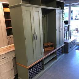 Handmade Sustainable Pine Boot Room Storage Bench, Farrow Ball Green Hallway Furniture - thumbnail 3