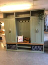 Handmade Sustainable Pine Boot Room Storage Bench, Farrow Ball Green Hallway Furniture - thumbnail 1