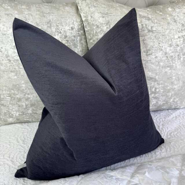 Luxury Sofa Bed Cushion Cover, Modern Chenille Pillow Cover With Graphite Navy Shade - Double Sided Handmade in UK Contemporary Home - image 1