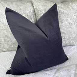Luxury Sofa Bed Cushion Cover, Modern Chenille Pillow Cover With Graphite Navy Shade - Double Sided Handmade in UK Contemporary Home - thumbnail 1