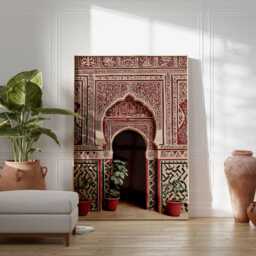 Moroccan Doorway Wall Art Print, Islamic Architecture Poster, Red Arch Decor For Boho Living Room, Poster - thumbnail 2