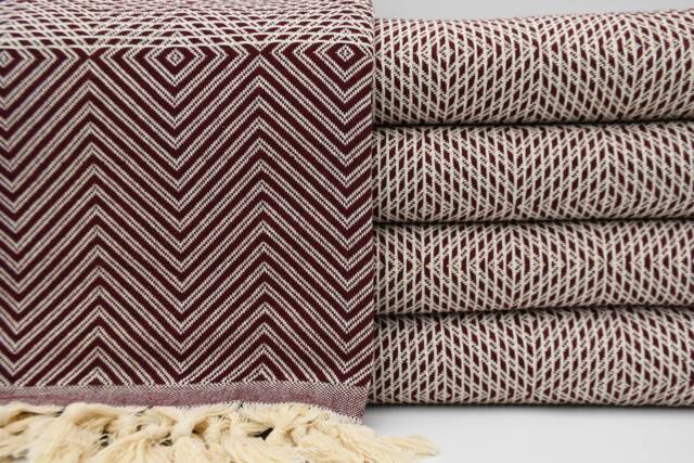 "Turkish Bedspread, Throws, Bed Cover, Burgundy Blanket, Large Blanket, Peshtemal Cover, 75""x91" - image 1