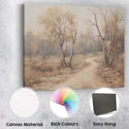 Soft Beige Woodland Path Misty Forest Landscape Painting Canvas Wall Art Print Decor Picture Ready To Hang - thumbnail 2
