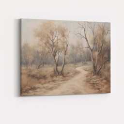Soft Beige Woodland Path Misty Forest Landscape Painting Canvas Wall Art Print Decor Picture Ready To Hang - thumbnail 4