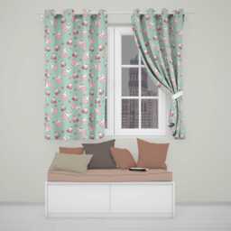 Cute Strawberry Bunny Macaron Dessert Kawaii Mint Background Seamless Pattern Readymade Eyelet Ring Top Thermal 100% Blackout Curtains - thumbnail 1