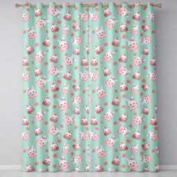 Cute Strawberry Bunny Macaron Dessert Kawaii Mint Background Seamless Pattern Readymade Eyelet Ring Top Thermal 100% Blackout Curtains - thumbnail 2