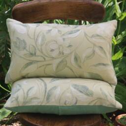 Floral Linen Rectangular Cushion, Cream & Green Feather Cushion - thumbnail 2
