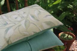 Floral Linen Rectangular Cushion, Cream & Green Feather Cushion - thumbnail 1