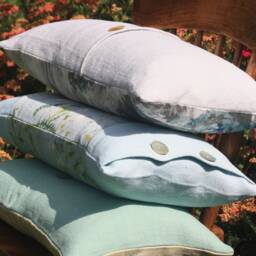 Floral Linen Rectangular Cushion, Cream & Green Feather Cushion - thumbnail 4