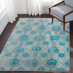 8x10 Rug Handmade Soft Wool Color Aqua Blue 100% Wool #9032 - 242x300 cms. Free Shipping - thumbnail 1