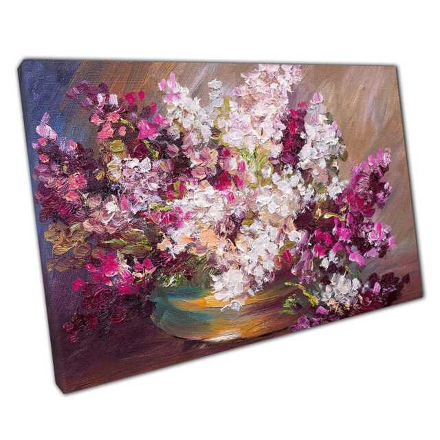 Elegant Floral Oil Painting Pink & White Lilac Bouquet Canvas Print For Home Or Office Decor - image 1