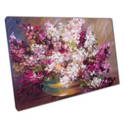 Elegant Floral Oil Painting Pink & White Lilac Bouquet Canvas Print For Home Or Office Decor - thumbnail 1