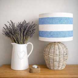Linen Lampshade Or Ceiling French Blue Ivory White Natural Linen - thumbnail 1