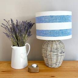 Linen Lampshade Or Ceiling French Blue Ivory White Natural Linen - thumbnail 3