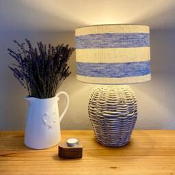Linen Lampshade Or Ceiling French Blue Ivory White Natural Linen - thumbnail 2