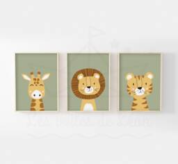Set Of 3 Children's Safari Posters Lion, Giraffe, Tiger. Wall Decoration For Baby's Room. Baby Shower Gift Idea - thumbnail 1