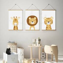 Set Of 3 Children's Safari Posters Lion, Giraffe, Tiger. Wall Decoration For Baby's Room. Baby Shower Gift Idea - thumbnail 2