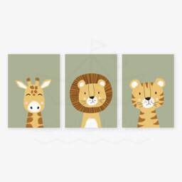 Set Of 3 Children's Safari Posters Lion, Giraffe, Tiger. Wall Decoration For Baby's Room. Baby Shower Gift Idea - thumbnail 3