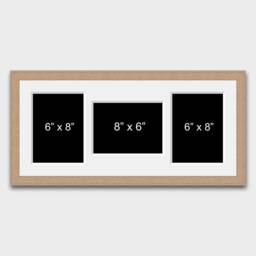 Oak Veneer Multi Photo Picture Frame - Holds Three 6x8 Photos - thumbnail 1