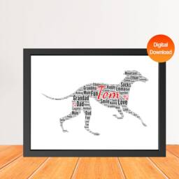 Personalized Greyhound Dog Word Art Print, Dog Cloud Picture Print, Gift For Lovers, Friend Birthday Love Card Gift Digital - thumbnail 1