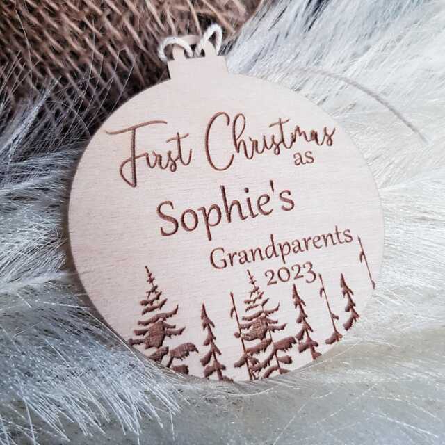 Custom Wooden Christmas Tree Ornament, Celebrate With Grandma & Grandpa, The Perfect Personalised Gift, Winter Woodland Keepsake - image 1