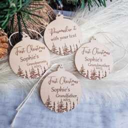 Custom Wooden Christmas Tree Ornament, Celebrate With Grandma & Grandpa, The Perfect Personalised Gift, Winter Woodland Keepsake - thumbnail 2