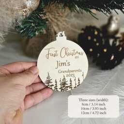 Grandparents Bauble, Personalised First Christmas As Grandmother Grandfather Wooden Keepsake Ornament - thumbnail 3