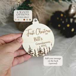 Grandparents Bauble, Personalised First Christmas As Grandmother Grandfather Wooden Keepsake Ornament