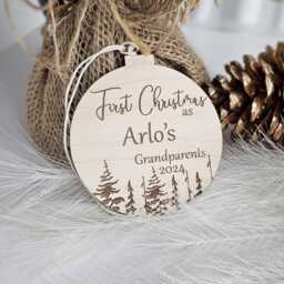 Grandparents Bauble, Personalised First Christmas As Grandmother Grandfather Wooden Keepsake Ornament - thumbnail 1