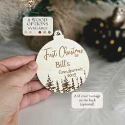 Grandparents Bauble, Personalised First Christmas As Grandmother Grandfather Wooden Keepsake Ornament - thumbnail 2