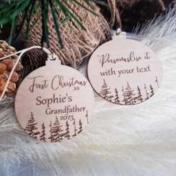 Custom Wooden Christmas Tree Ornament, Celebrate With Grandma & Grandpa, The Perfect Personalised Gift, Winter Woodland Keepsake - thumbnail 3