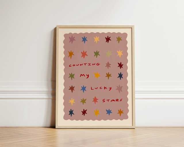 Lucky Stars Print, Nursery Bedroom Art, Illustration Wall Boho Nursery, Kids Room, Play Unframed - image 1