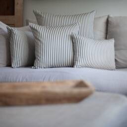 Nautical Cotton Ticking Stripe Cushion. Inspired Charcoal Grey & Bright White Design. 17x17 - thumbnail 3