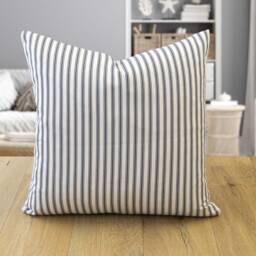 Nautical Cotton Ticking Stripe Cushion. Inspired Charcoal Grey & Bright White Design. 17x17