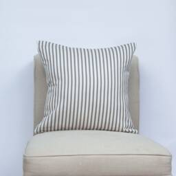 Nautical Cotton Ticking Stripe Cushion. Inspired Charcoal Grey & Bright White Design. 17x17 - thumbnail 2