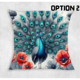 Peacock & Poppies Canvas Cushion Cover Vibrant Home Decor - thumbnail 2