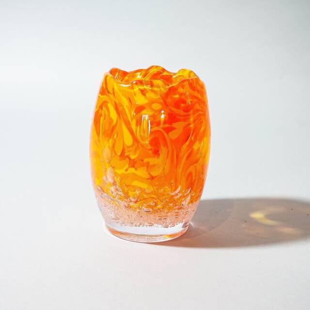 "Large Blown Glass Votive ""Orange Fizz" - image 1