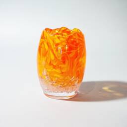 "Large Blown Glass Votive ""Orange Fizz" - thumbnail 1