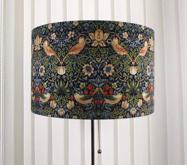 William Morris Lampshade Handmade With Strawberry Thief Indigo Blue Fabric - image 1