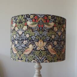 William Morris Lampshade Handmade With Strawberry Thief Indigo Blue Fabric - thumbnail 2