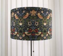 William Morris Lampshade Handmade With Strawberry Thief Indigo Blue Fabric - thumbnail 1