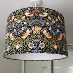 William Morris Lampshade Handmade With Strawberry Thief Indigo Blue Fabric - thumbnail 3