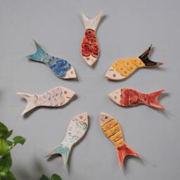 Wall Hanging Fish Shoal Art Tiles. Nautical Theme Quirky Wall Decor For Coastal Seaside Home Or Bathroom. Handmade UK Pottery - thumbnail 2