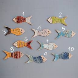 Wall Hanging Fish Shoal Art Tiles. Nautical Theme Quirky Wall Decor For Coastal Seaside Home Or Bathroom. Handmade UK Pottery - thumbnail 3