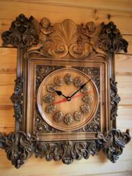 Byzantine Wooden Wall Clock With Angels - Handcrafted Oak & Beech Carved Clock, 16x14 Inches, Elegant Home Decor