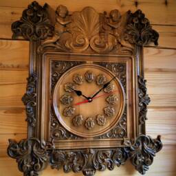 Byzantine Wooden Wall Clock With Angels - Handcrafted Oak & Beech Carved Clock, 16x14 Inches, Elegant Home Decor - thumbnail 2