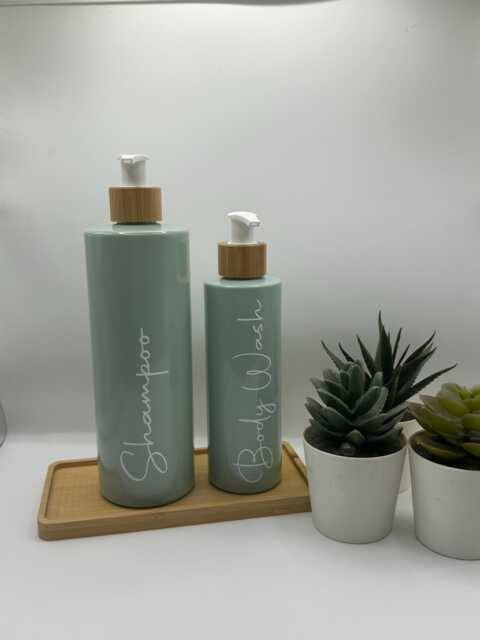 Personalised Sage Green Soap Dispenser Bottle With White Bamboo Pump 250Ml & 500Ml - image 1